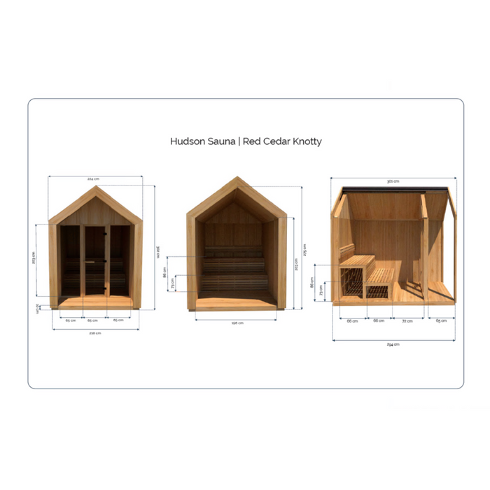 Leisurecraft Pure Cube Hudson Sauna Red Cedar Knotty Veranda 224 x 301 cm Package Deal