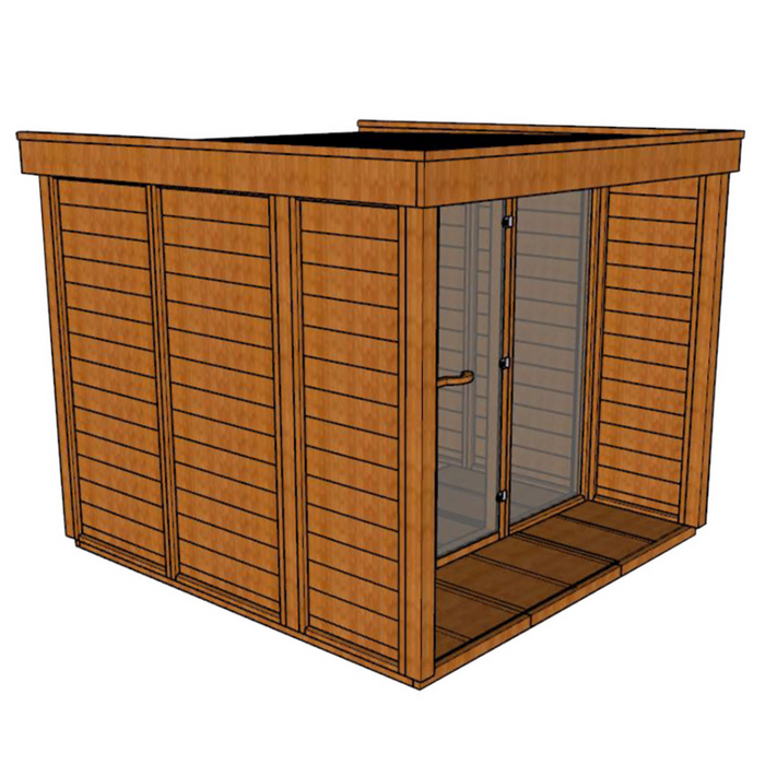 Leisurecraft Pure Cube Sauna Red Cedar Knotty Veranda 244 x 253 cm Package Deal