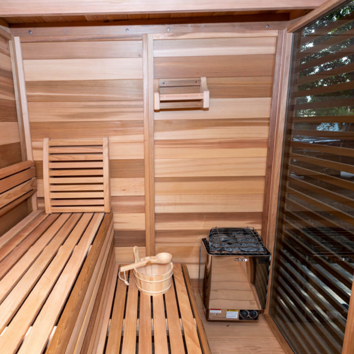 Leisurecraft Pure Cube Sauna red Cedar Knotty 188 x 253 cm Package Deal