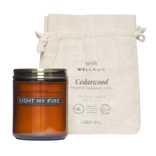 Wellmark Grote Geurkaars 'Light my fire' Cedarwood Bruin Glas Messing Dop Medium