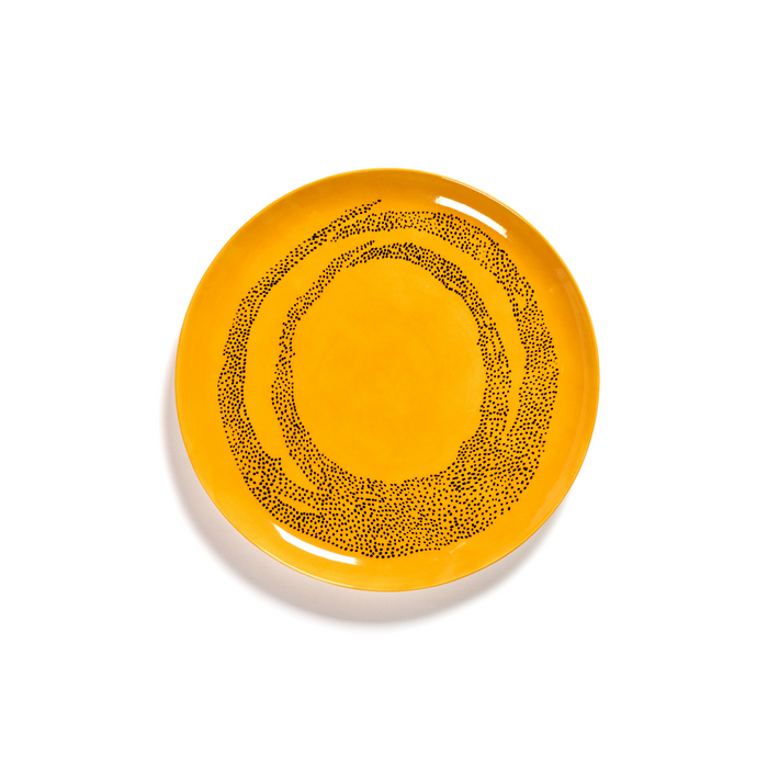 Serax Feast Collectie By Ottolenghi Sunny Yellow Swirl Dots Zwart Bord L l26,5 x b26,5 x h2 cm