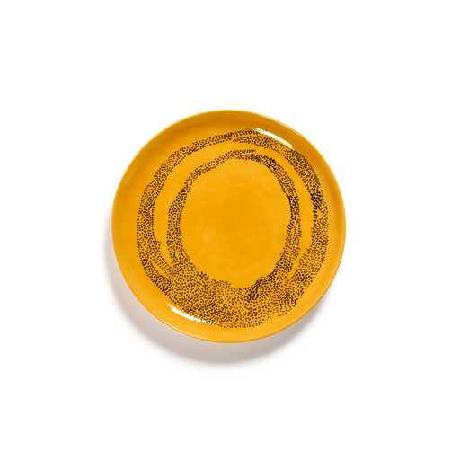 Serax Feast Collectie By Ottolenghi Sunny Yellow Swirl Dots Zwart Bord M l22,5 x b22,5 x h2 cm
