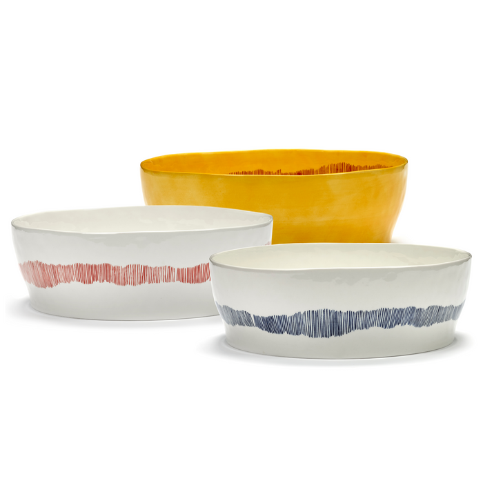 Serax Feast Collectie By Ottolenghi Wit Swirl Stripes Blauw Saladekom l28,5 x b28,5 h9,5 cm